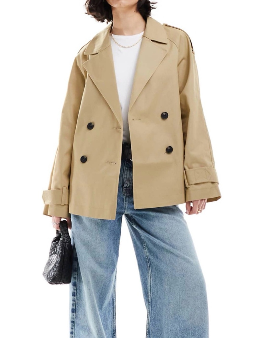 ASOS Double-Breasted Short Trench Jacket - Beige